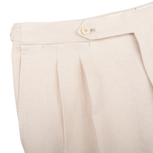 De Petrillo Dusty Beige Irish Linen Modello B Trousers Edge
