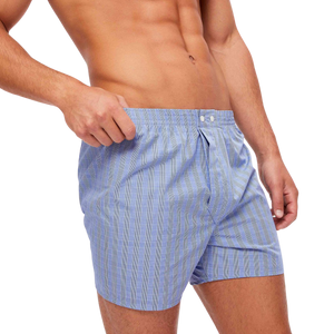 Derek Rose Blue Checked Cotton Classic Fit Boxers Front