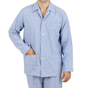 Derek Rose Blue Herringbone Cotton Classic Fit Pyjamas Front