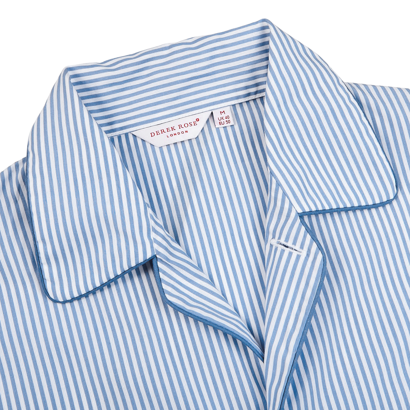 Derek Rose Blue Striped Cotton Classic Fit Pyjamas Collar