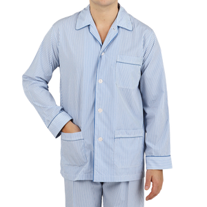 Derek Rose Blue Striped Cotton Classic Fit Pyjamas Front