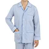 Derek Rose Blue Striped Cotton Classic Fit Pyjamas Front