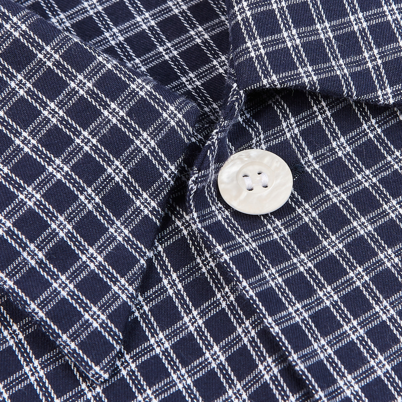 Derek Rose Navy Checked Cotton Classic Fit Pyjamas Detail