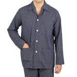 Derek Rose Navy Checked Cotton Classic Fit Pyjamas Front
