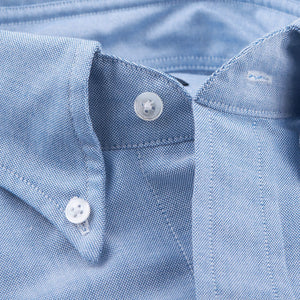 Drake's Blue Oxford Classic Pinpoint Button Down Shirt Collar