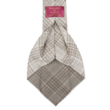 Dreaming of Monday Beige Checked 7-Fold Wool Silk Linen Tie Open