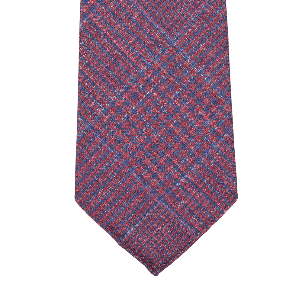 Dreaming of Monday Dark Pink Checked 7-Fold Wool Silk Linen Tie Feature