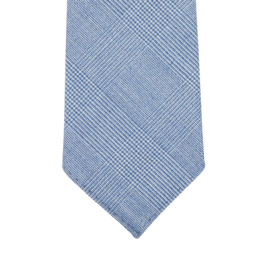 Dreaming of Monday Light Blue Checked 7-Fold Summer Wool Tie Feature