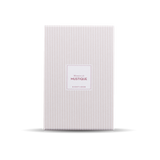 A white and pink striped Eight Bob Perfume Memories de Mustique 100 ml notebook.