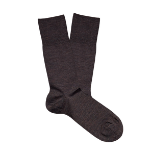 A pair of Falke Brown Melange Airport Wool Cotton Socks on a white background, providing temperature regulation.