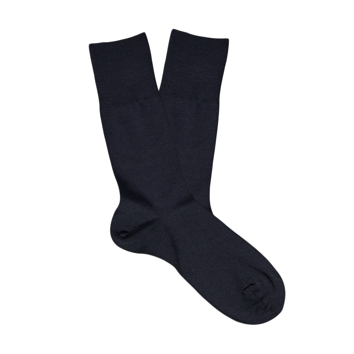 A pair of Navy Airport Wool Cotton Socks by Falke for temperature regulation on a white background.