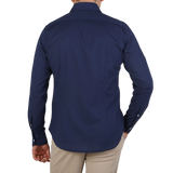 Fedeli Dark Blue Cotton Stretch Beach Shirt Back