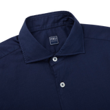 Fedeli Dark Blue Cotton Stretch Beach Shirt Collar