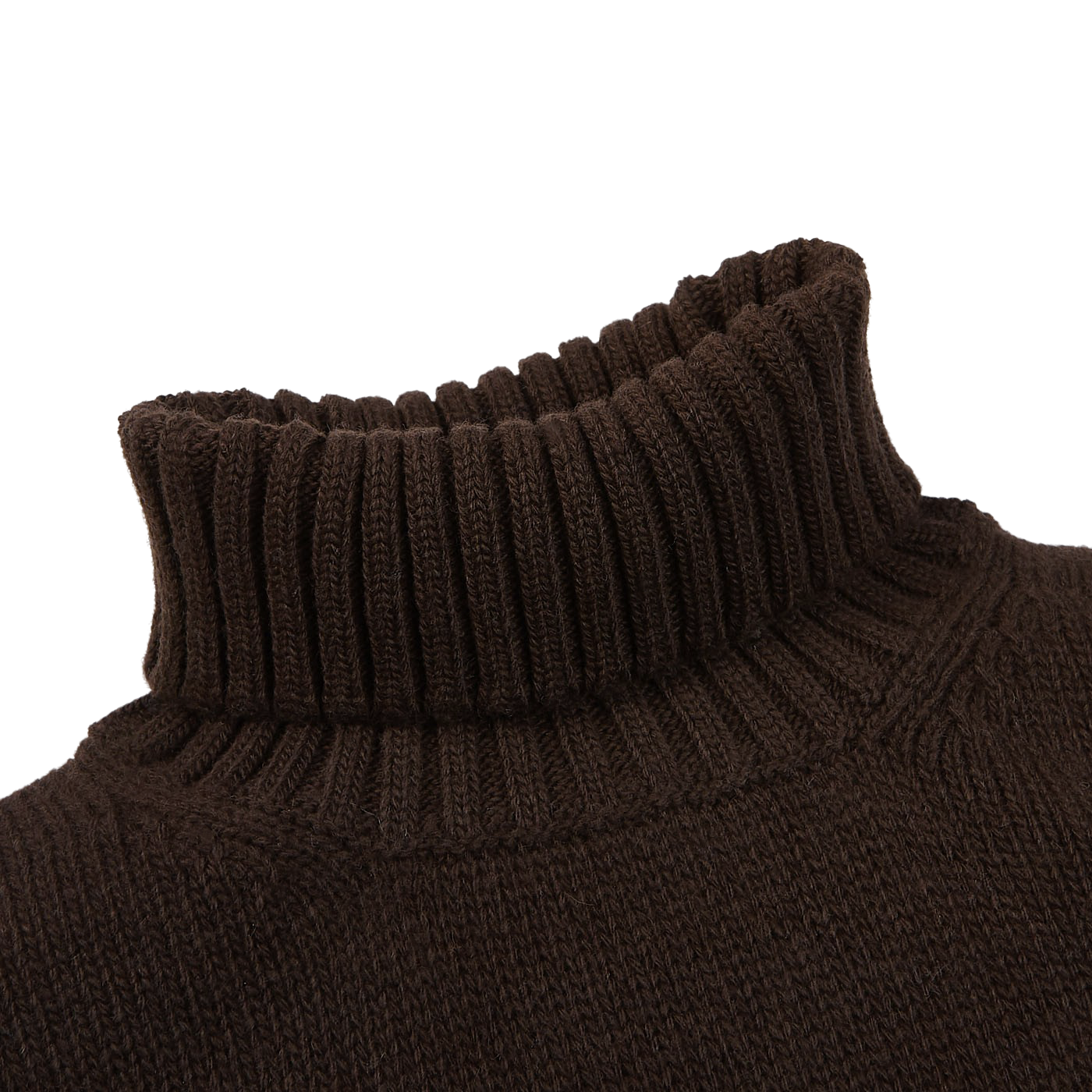 Fedeli Dark Brown Wool Cashmere Rollneck Collar