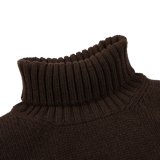 Fedeli Dark Brown Wool Cashmere Rollneck Collar