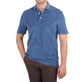 Fedeli Light Blue Cotton Towelling Polo Shirt Front