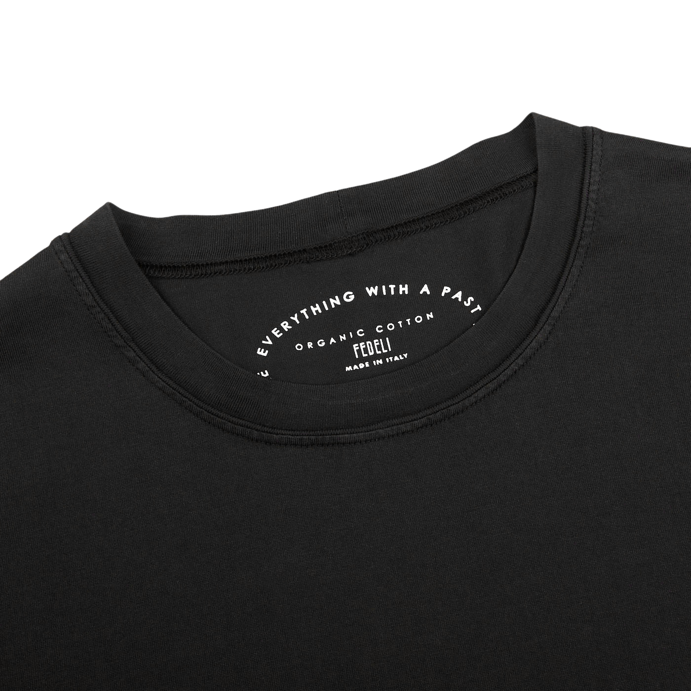 Fedeli Washed Black Organic Cotton Jersey T-Shirt Collar