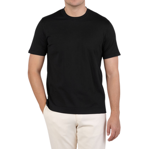 Fedeli Washed Black Organic Cotton Jersey T-Shirt Front