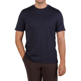 Fedeli Washed Blue Organic Cotton Jersey T-Shirt Front
