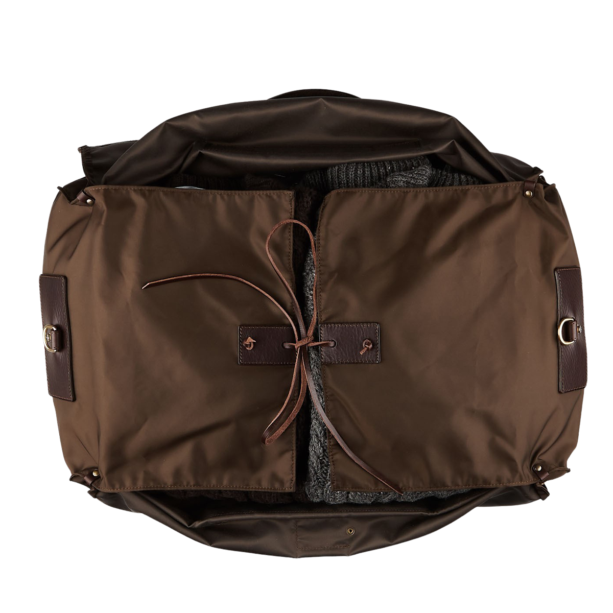Felisi Dark Brown Nylon Leather Large Travel Bag Closed