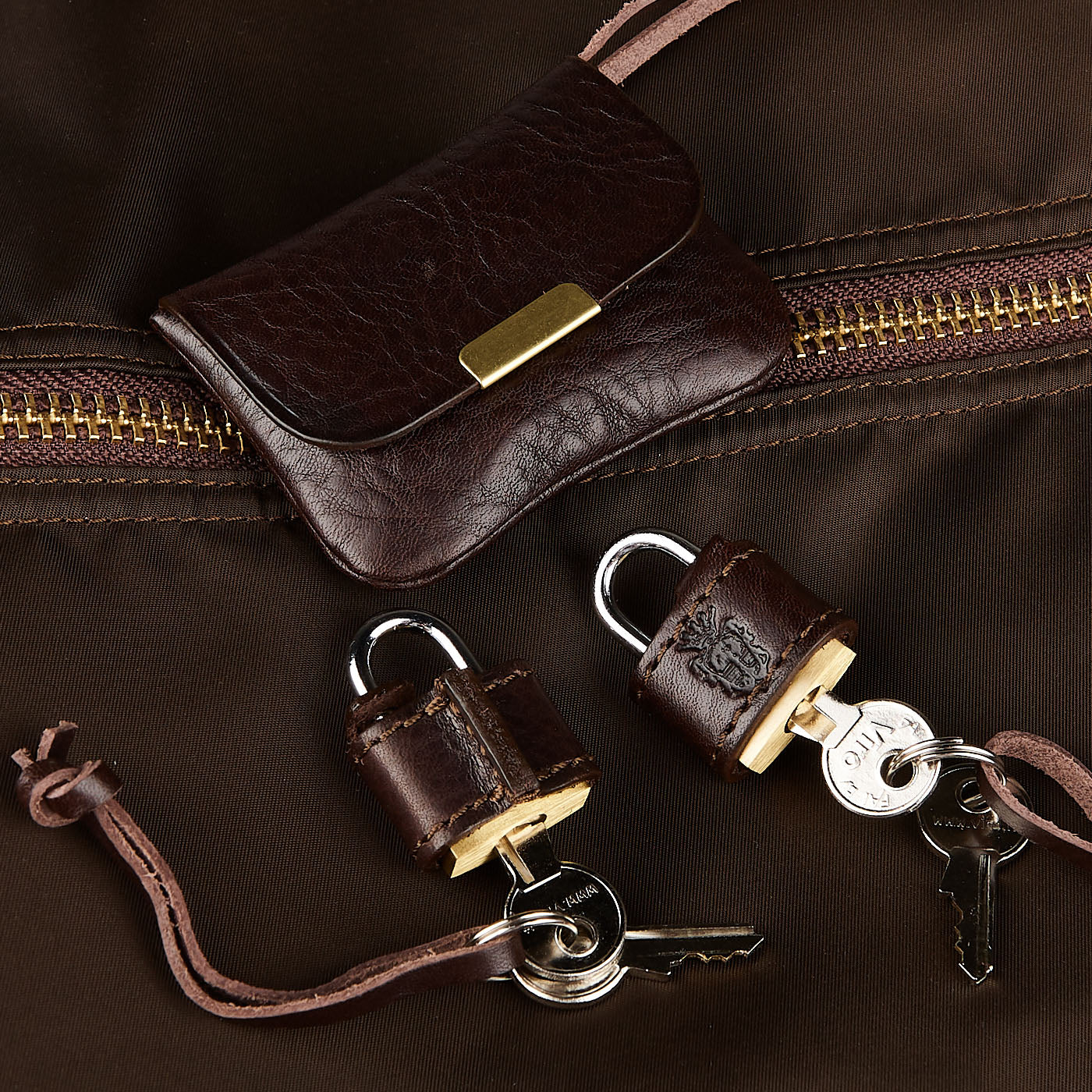 Felisi Dark Brown Nylon Leather Large Travel Bag Keys