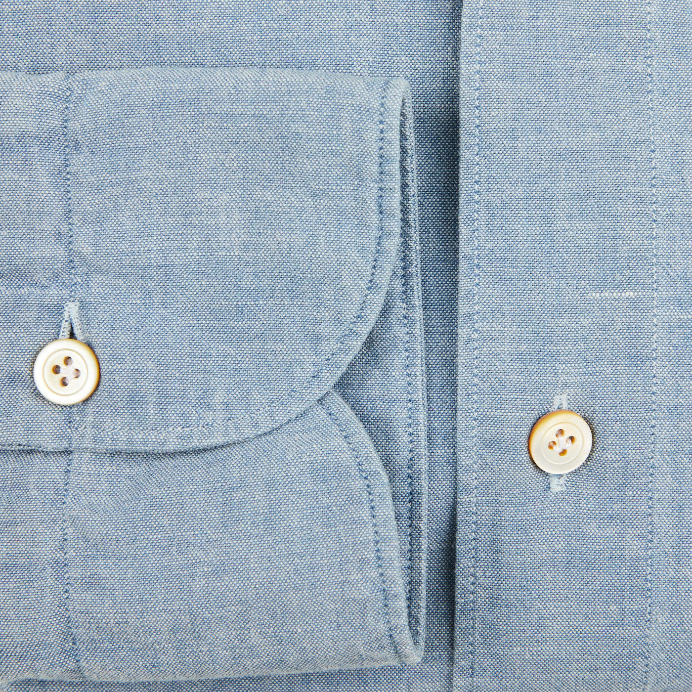 Finamore Washed Blue Cotton Chambray Casual Shirt Cuff