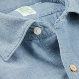 Finamore Washed Blue Cotton Chambray Casual Shirt Open