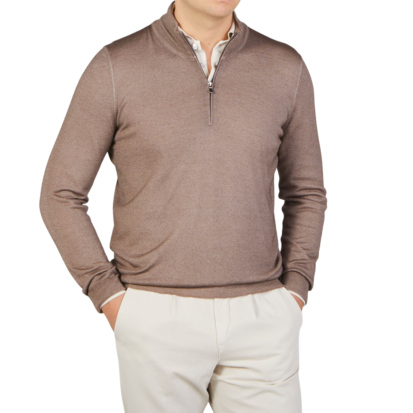 Gran Sasso Brown Vintage Merino Wool 1:4 Sweater Front