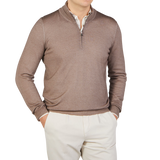 Gran Sasso Brown Vintage Merino Wool 1:4 Sweater Front