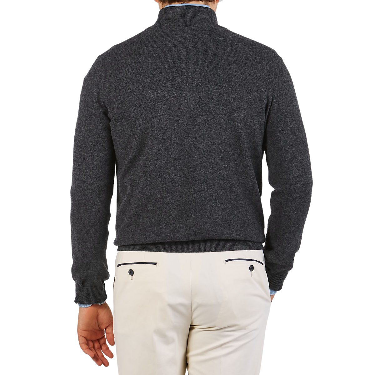 Charcoal Grey, Wool Cashmere Rib Half Zip Sweater