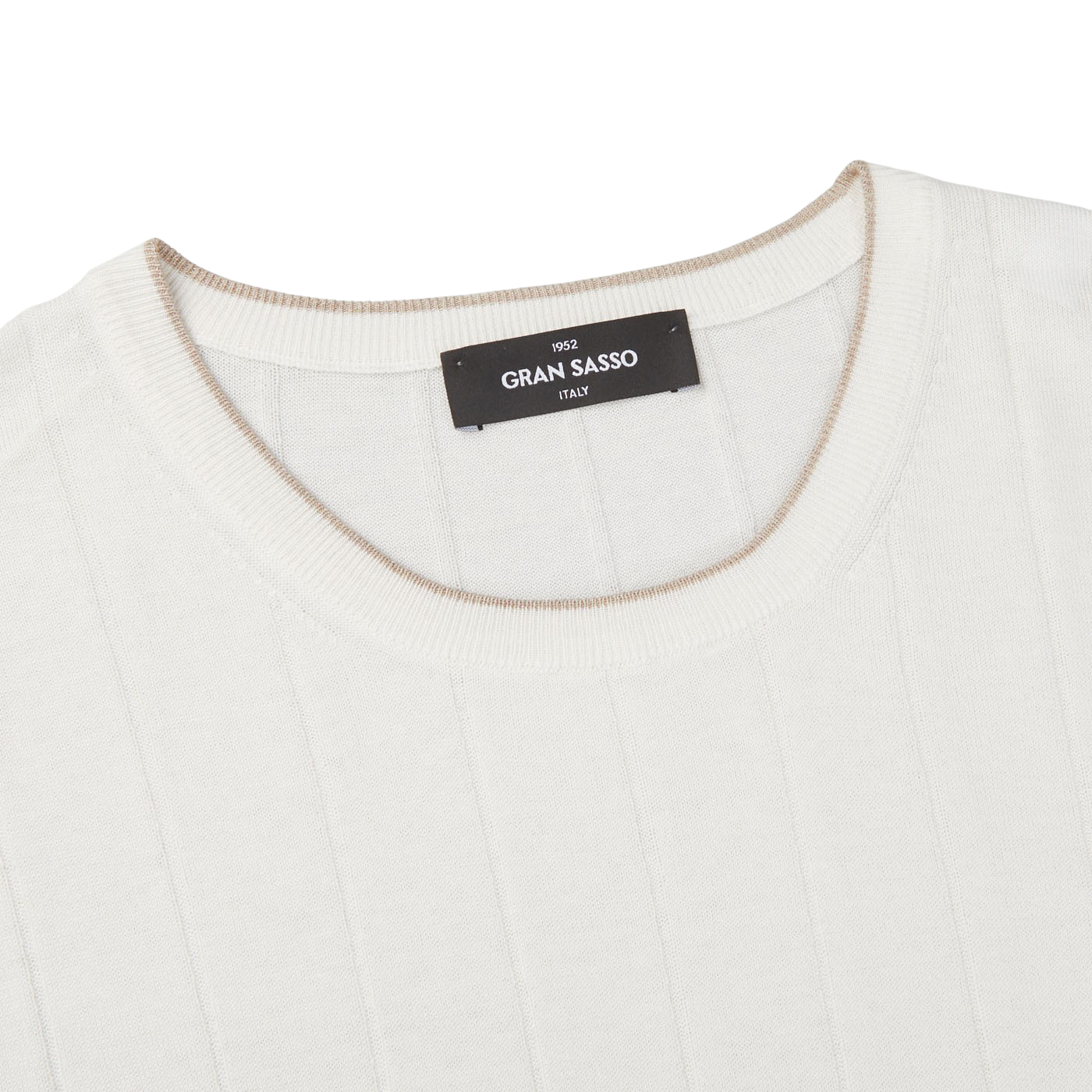 Gran Sasso Cream Beige Knitted Silk T-Shirt Collar