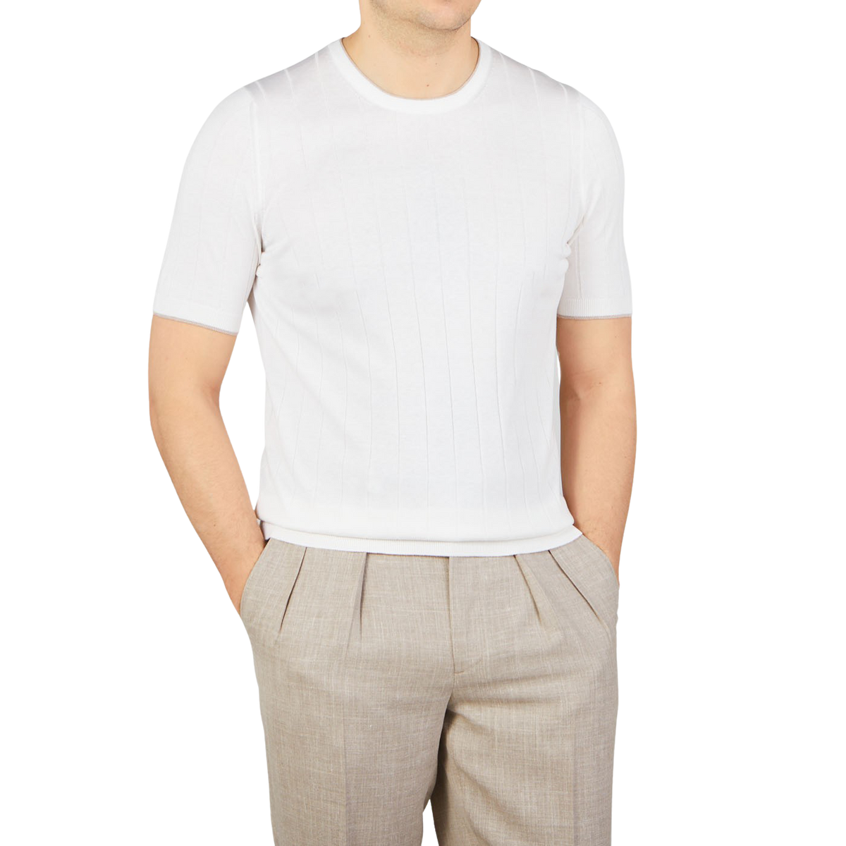 Gran Sasso Cream Beige Knitted Silk T-Shirt Front