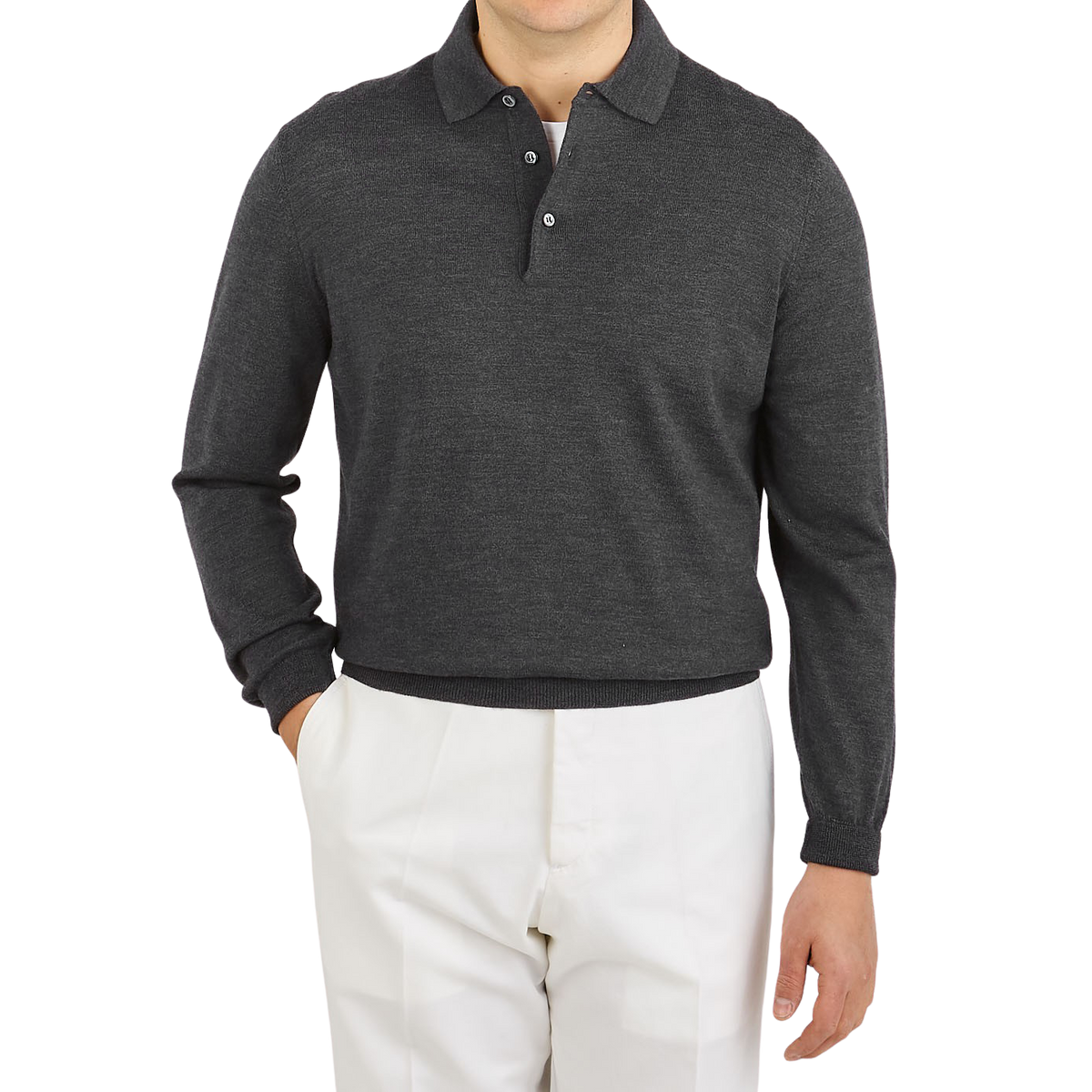 Black Long Sleeve Polo Shirt in Pure Australian Merino Wool