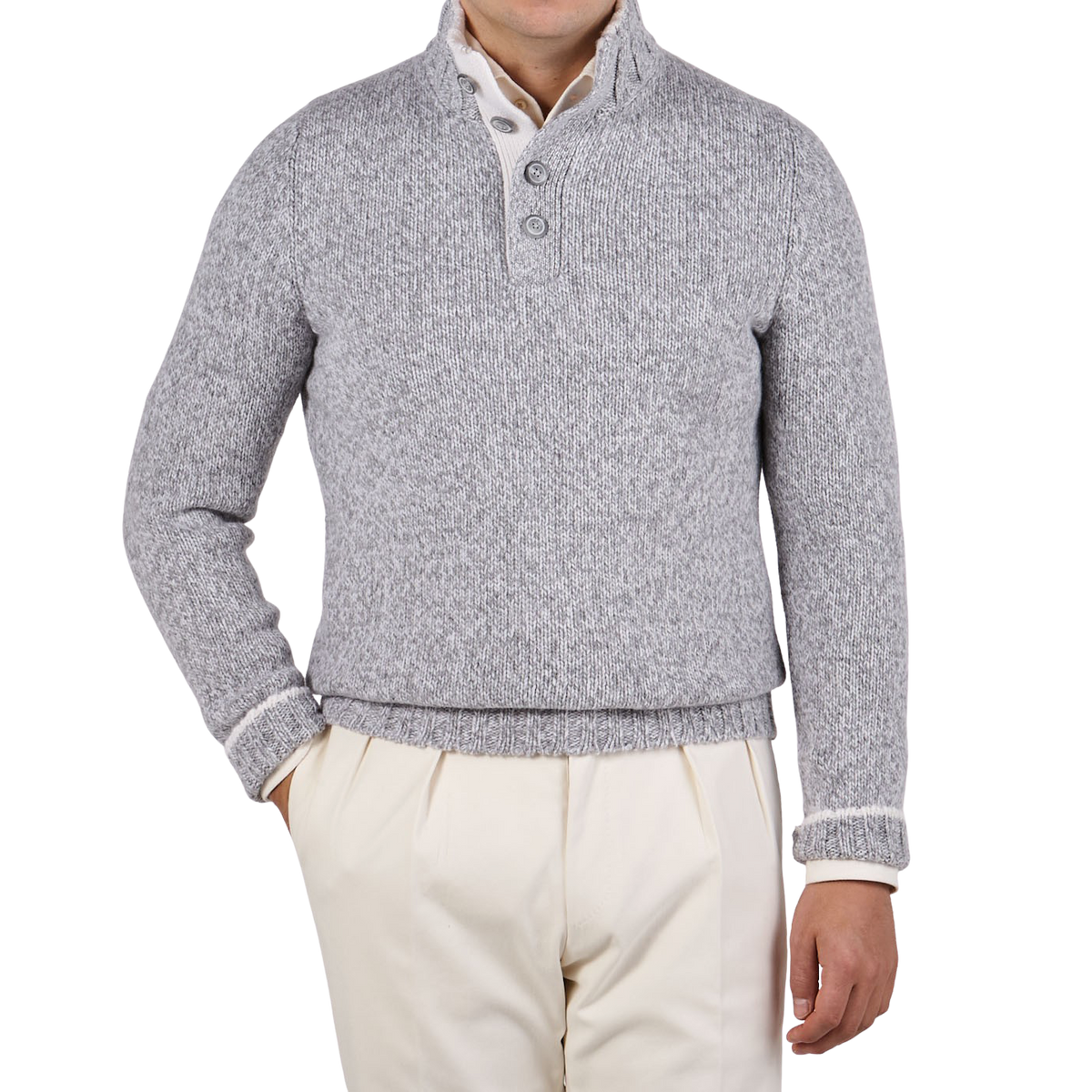 Gran Sasso  Grey Melange Wool Quarter Button Sweater – Baltzar