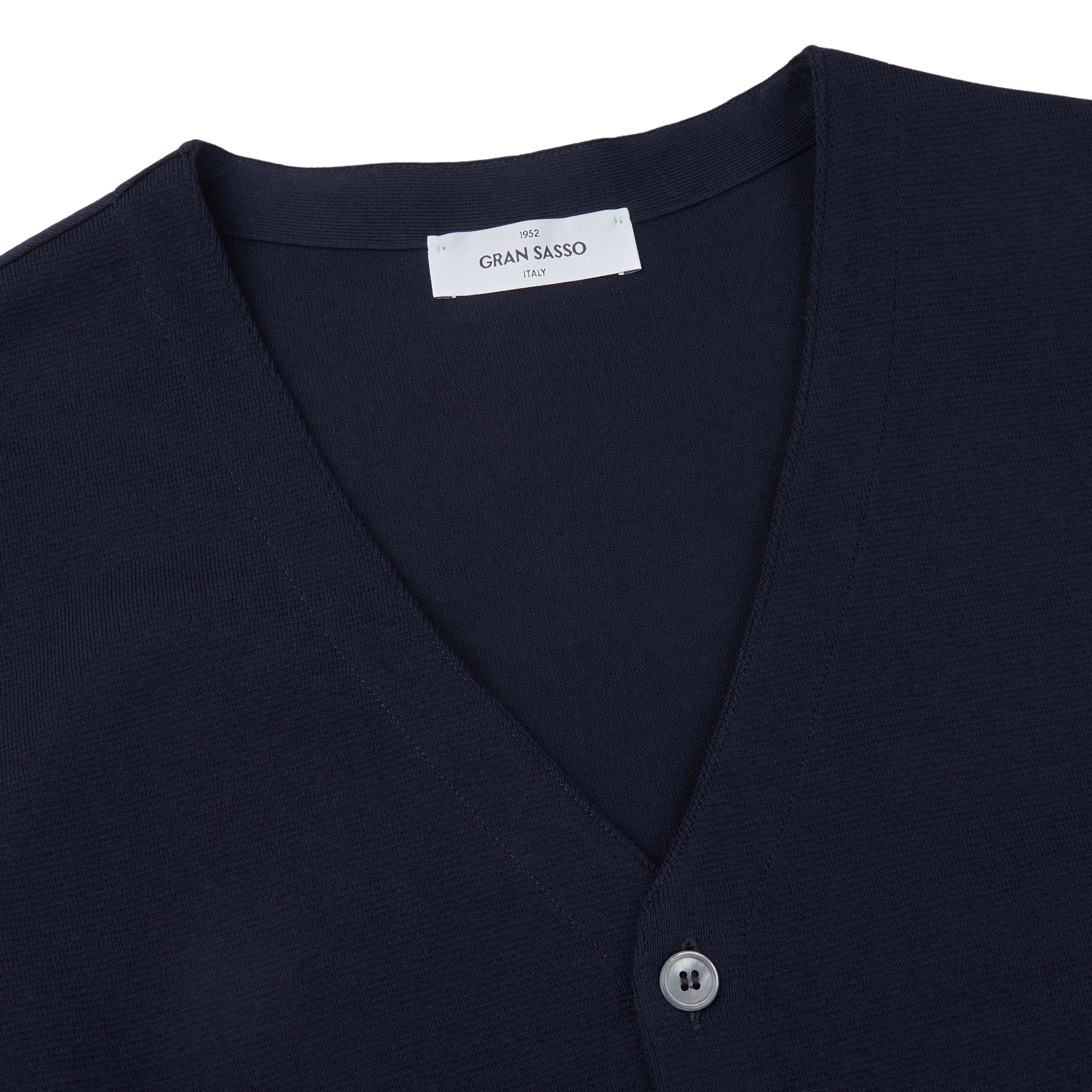 Gran Sasso Navy Blue Fresh Cotton Knitted Waistcoat Collar