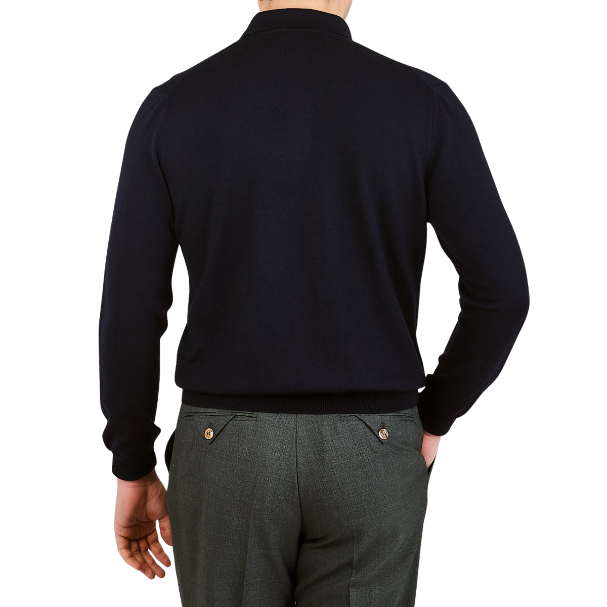 Black Long Sleeve Polo Shirt in Pure Australian Merino Wool