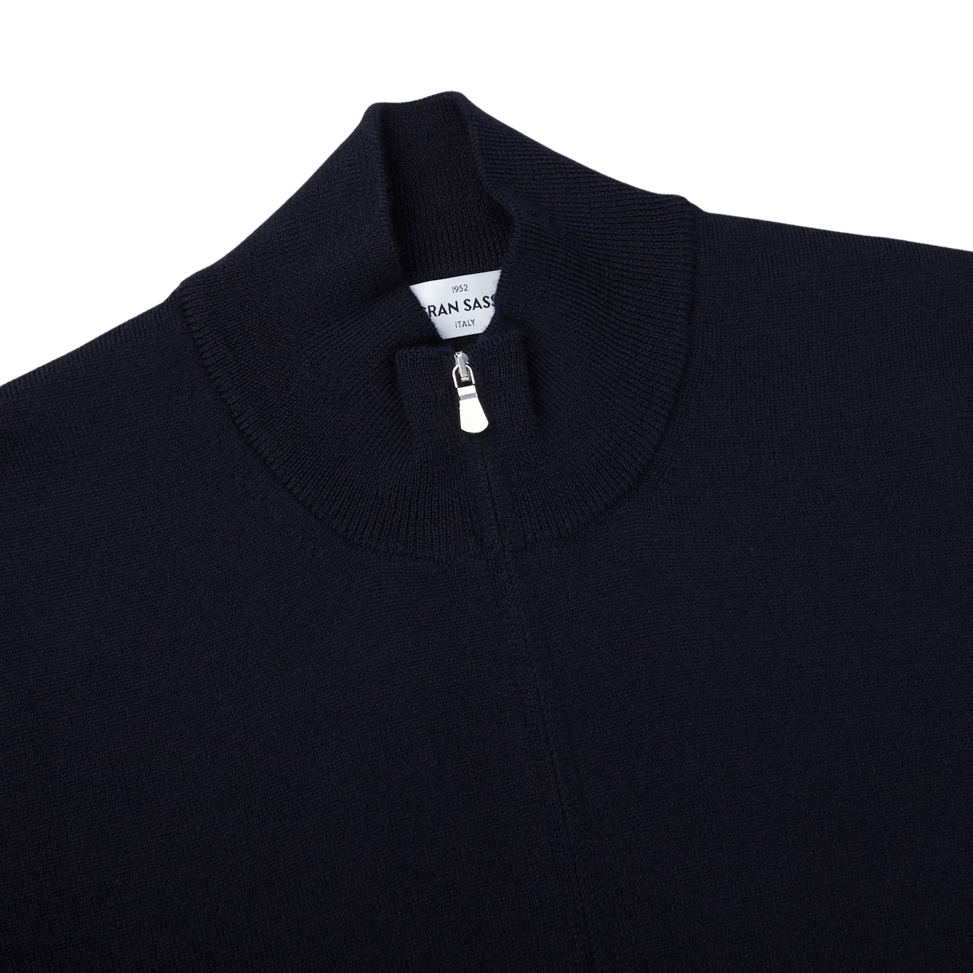 Gran Sasso Navy Extrafine Merino Wool Zip Cardigan Collar