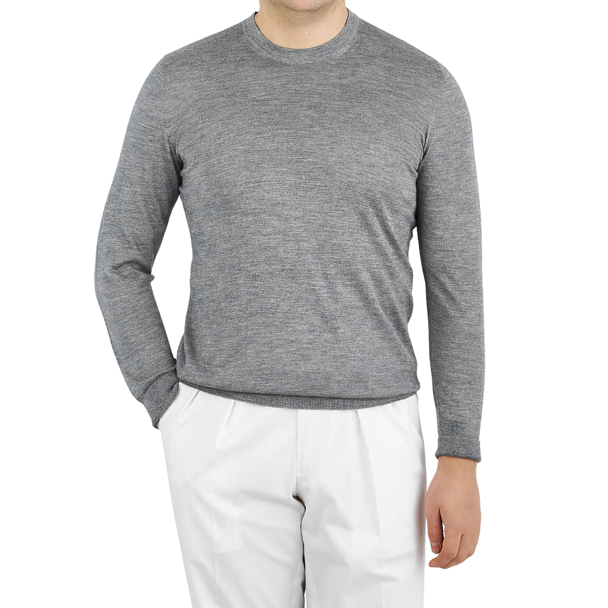 Johnstons of Elgin  Grey Melange Cashmere Silk Crew Neck – Baltzar