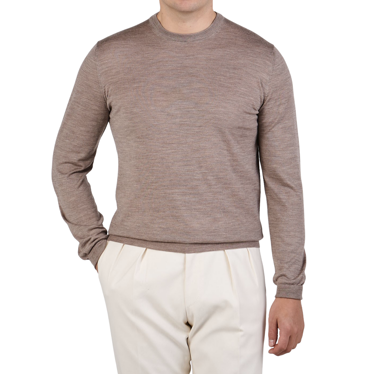 Mauro Ottaviani  Beige Melange 16 Gauge Merino Wool Crew Neck – Baltzar