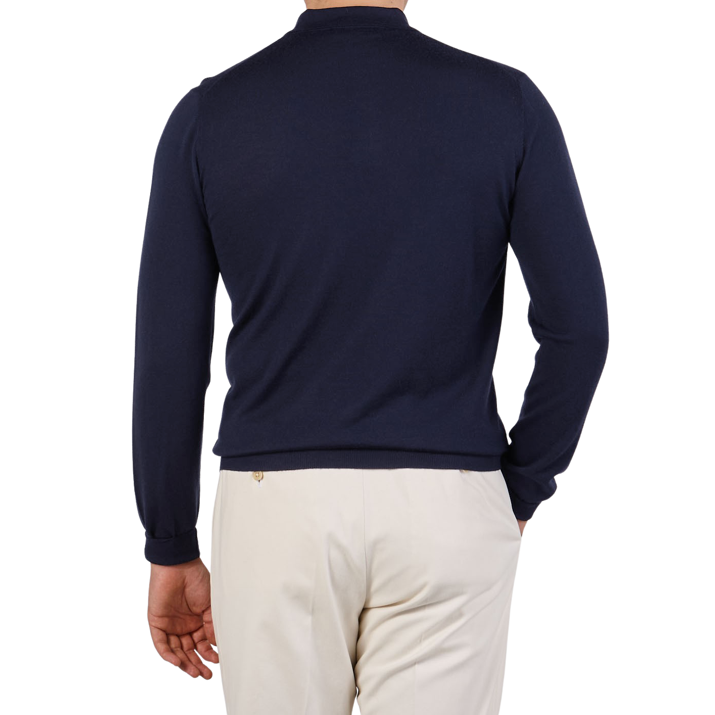 Mauro Ottaviani Dark Blue 16 Gauge Merino Wool Polo Shirt Back
