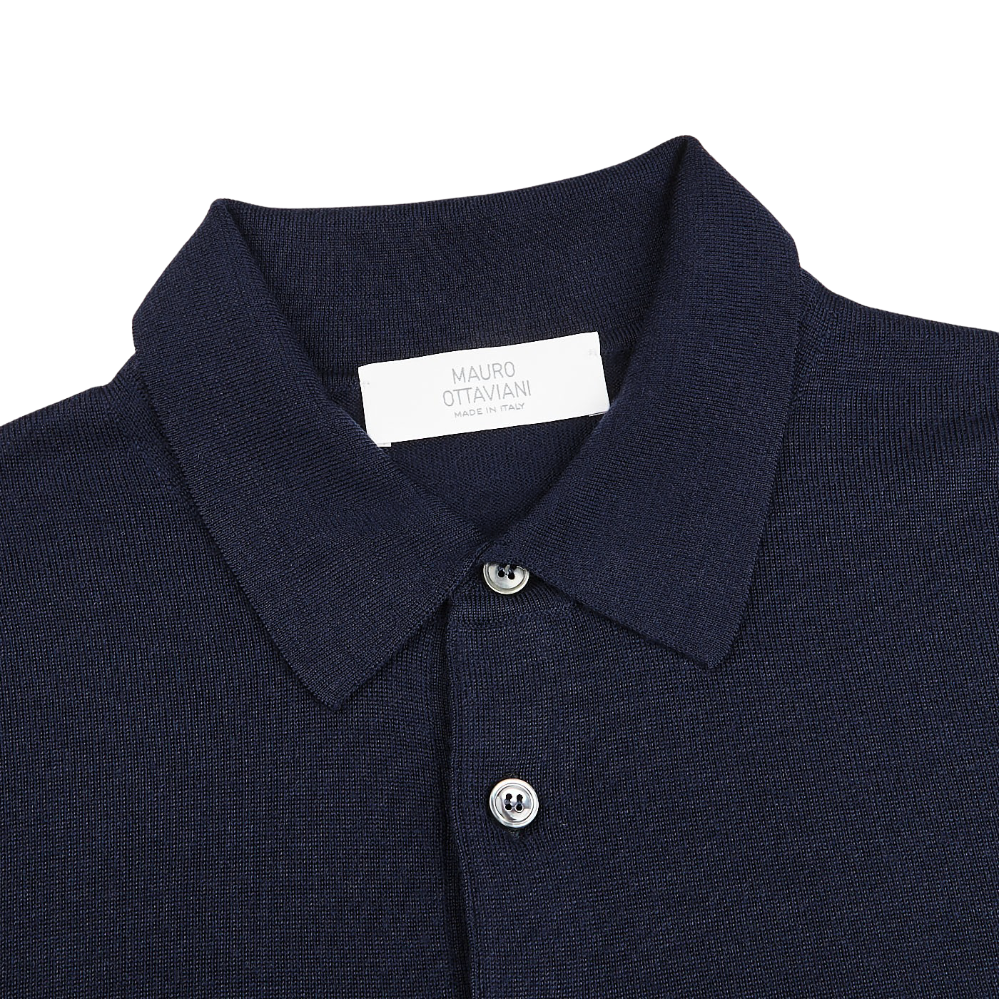 Mauro Ottaviani Dark Blue 16 Gauge Merino Wool Polo Shirt Collar