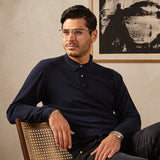 Mauro Ottaviani Dark Blue 16 Gauge Merino Wool Polo Shirt Model