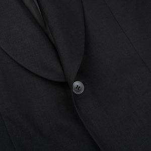Oscar Jacobson Black Linen Shawl Collar Tuxedo Jacket Closed
