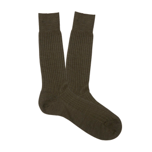 Pantherella Dark Olive Merino Wool Ribbed Ankle Socks Feature