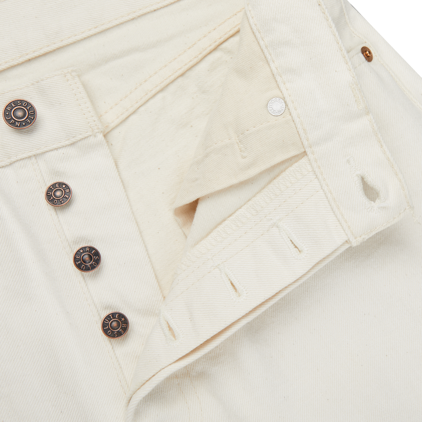 Resolute Cream Cotton Selvedge 710 One Wash Jeans Zipper