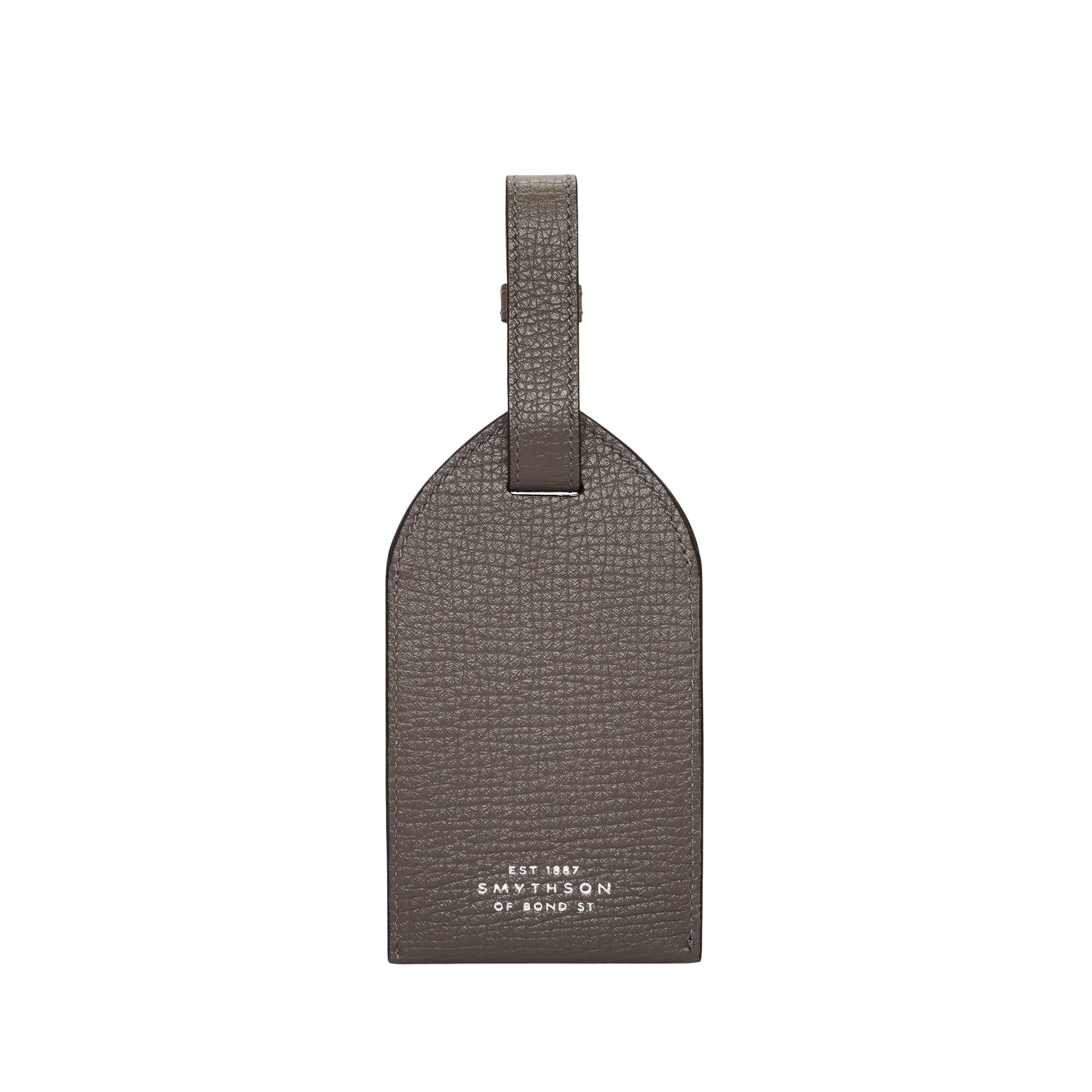 Smythson Taupe Brown Ludlow Leather Luggage Tag Feature