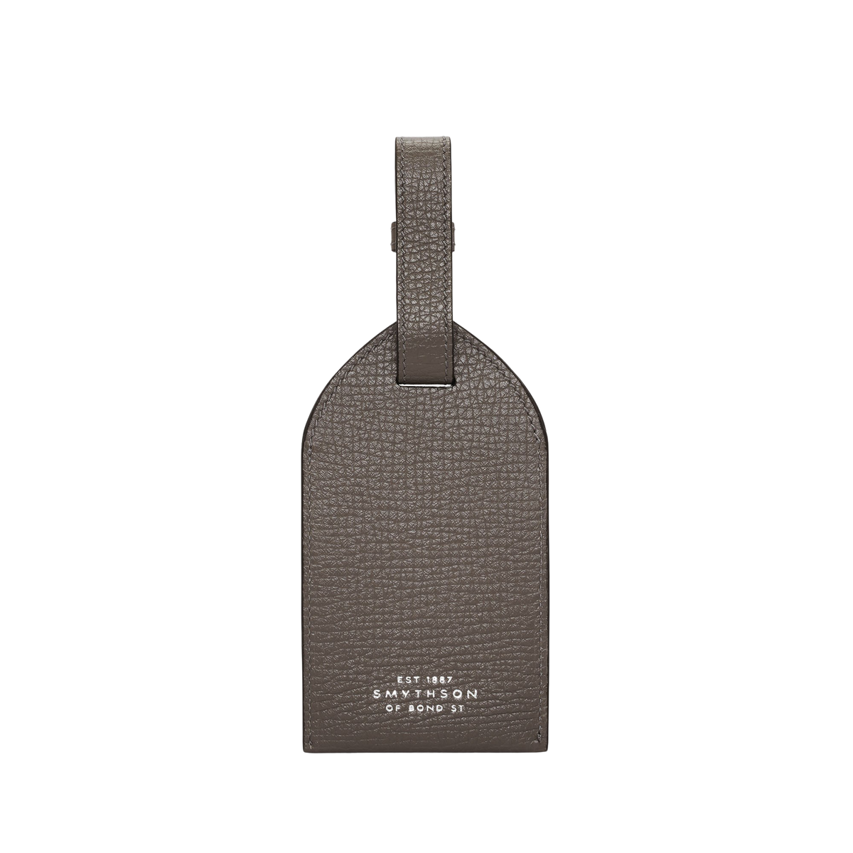 Smythson Taupe Brown Ludlow Leather Luggage Tag Feature