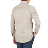 Stenström Light Beige Cotton Jersey Casual Slimline Shirt Back