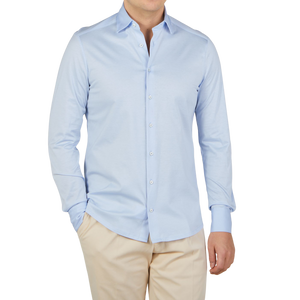 Stenströms Dark Blue Cotton Jersey Casual Slimline Shirt Front