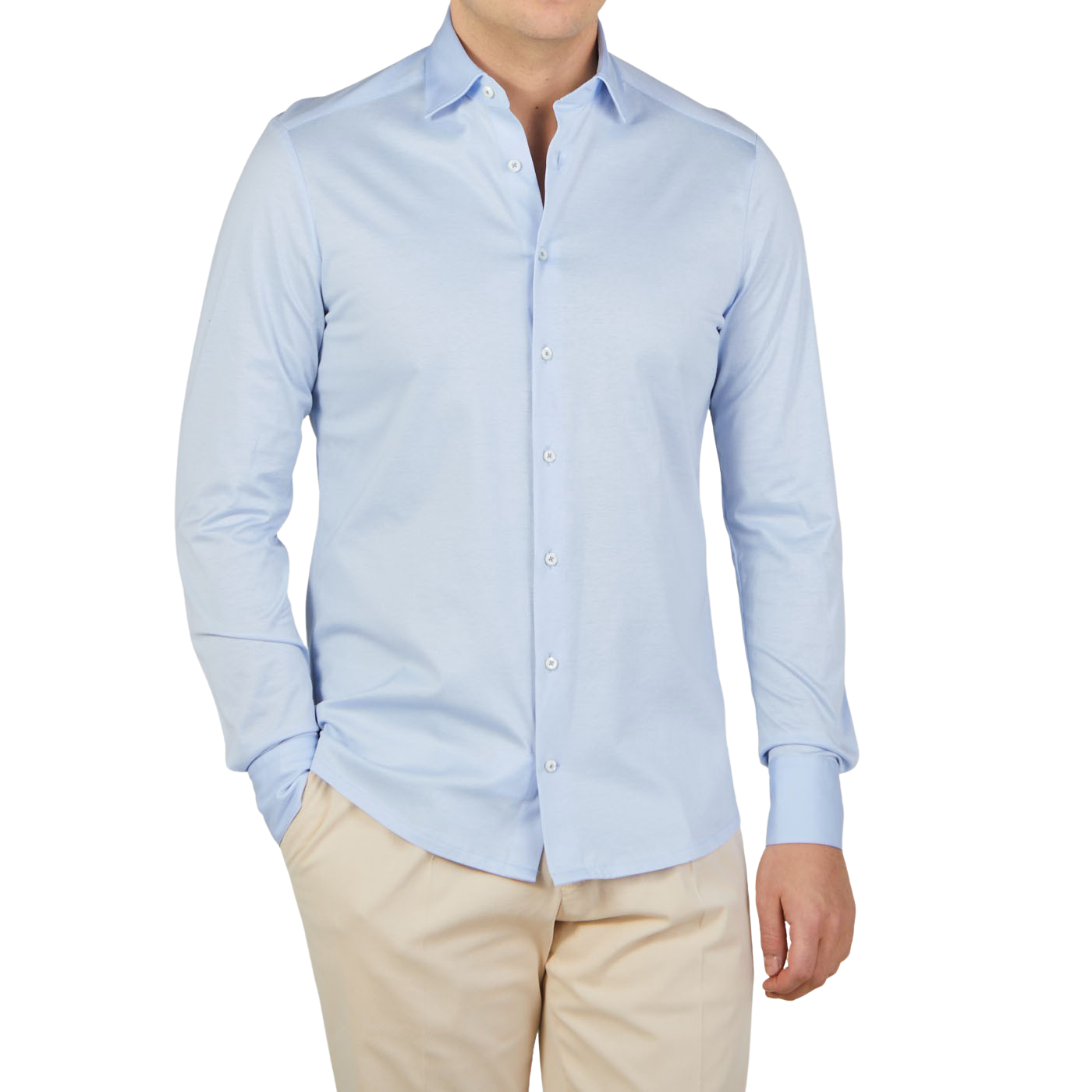 Stenströms Dark Blue Cotton Jersey Casual Slimline Shirt Front